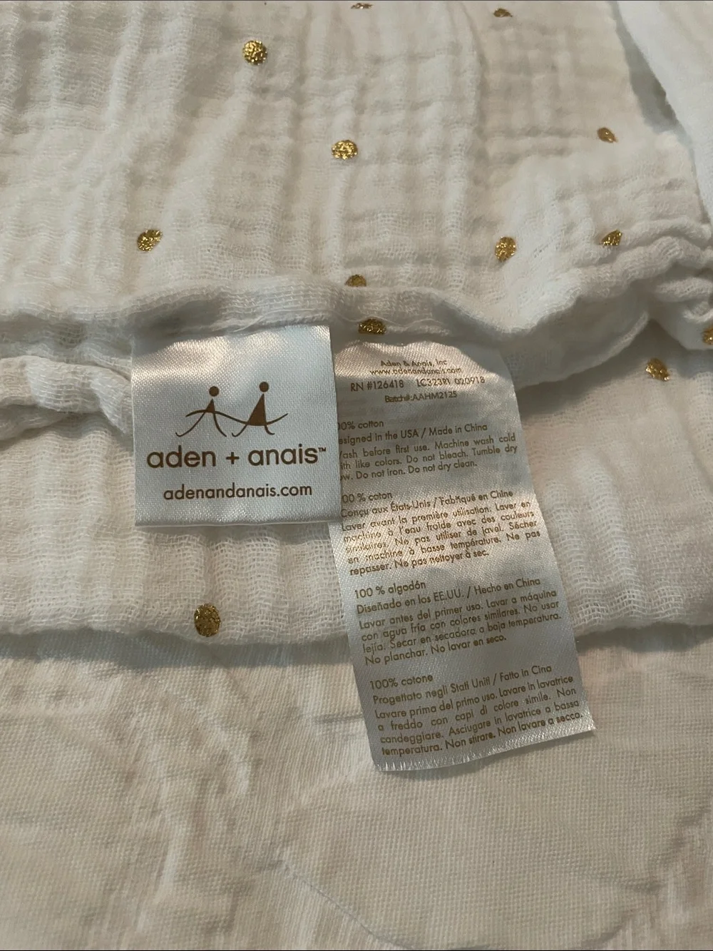 Ava & Aiden White Throw with Gold Dot Accents